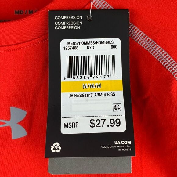 NWT Under Armour Men's Red HeatGear Compression T-Shirt Short Sleeves Sz Medium - Picture 4 of 6